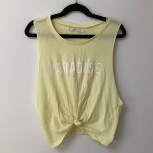 Bershka Yellow PARADISE Knotted Tank Small